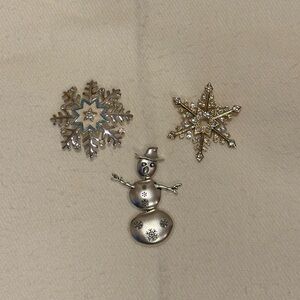Lia Sophia Snowman Pin & Snowflake Brooch Lot